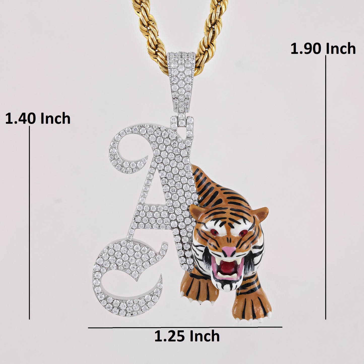 Custom Tiger Initial A Diamond Pendant with 1.5CTW