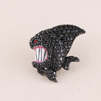 Black Diamond Shark Pendant with 1.50CTW in White Gold Finish