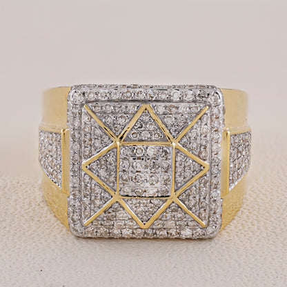 Gold and silver geometric bracelet on a textured surface