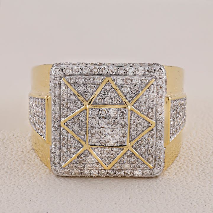 10KT Yellow Gold Geometric Cluster Lab Diamond Statement Ring (1.50 CT) For Men's