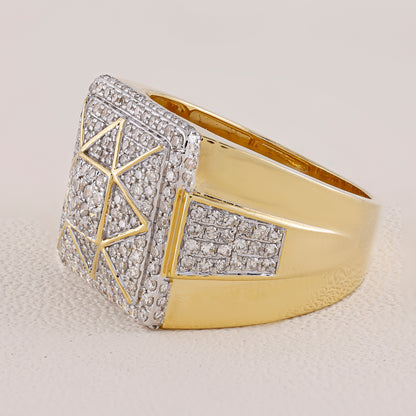 10KT Yellow Gold Geometric Cluster Lab Diamond Statement Ring (1.50 CT) For Men's