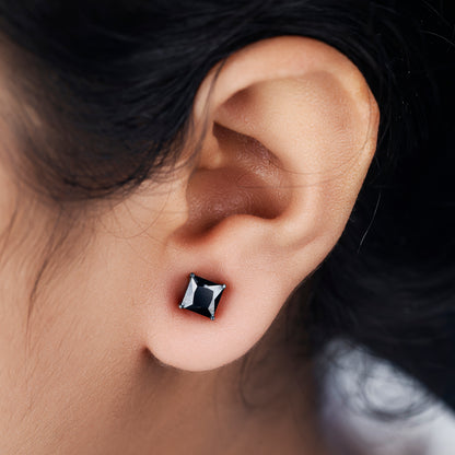 1.20CT Black Princess Cut Diamond Stud Earrings