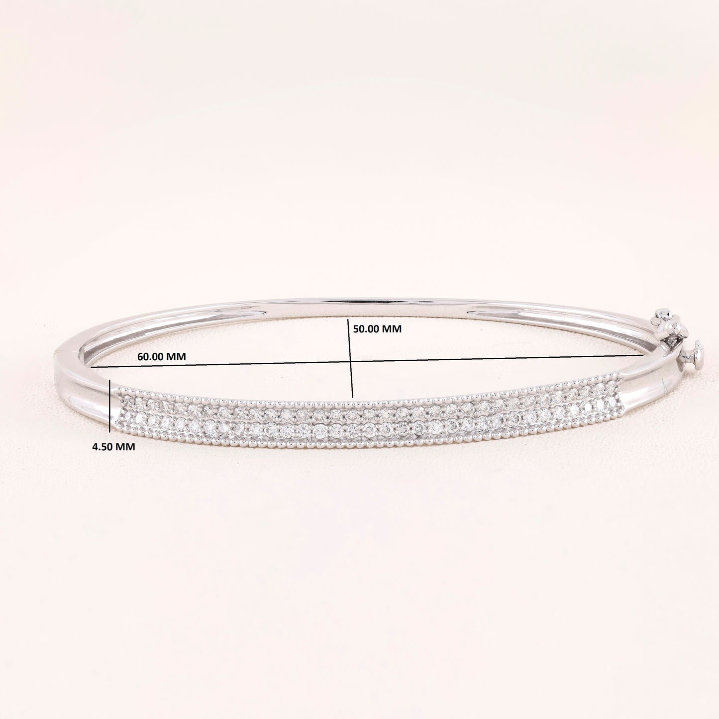 White Gold bracelet with measurement details on a white background
