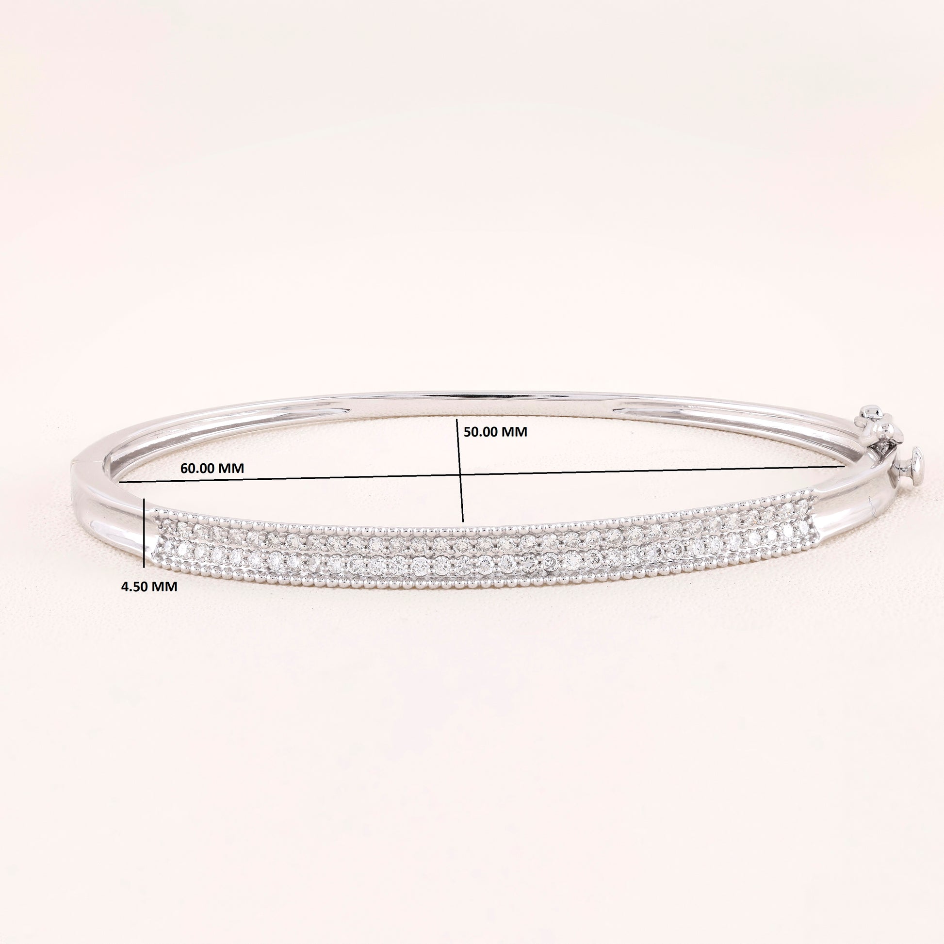 White Gold bracelet with measurement details on a white background