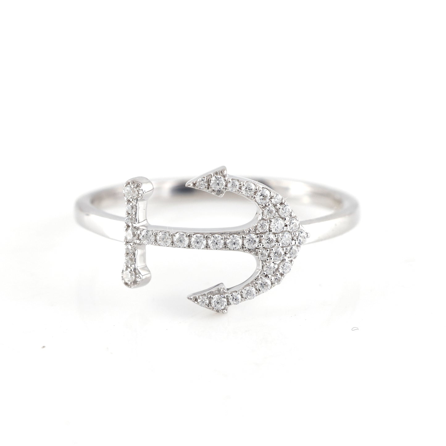 925 Silver Anchor Shape Ring with 0.26CT CZ Round Diamond