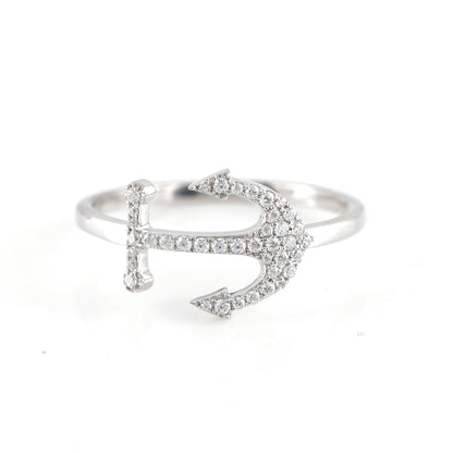 925 Silver Anchor Shape Ring with 0.26CT CZ Round Diamond