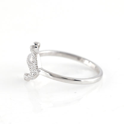 925 Silver Anchor Shape Ring with 0.26CT CZ Round Diamond