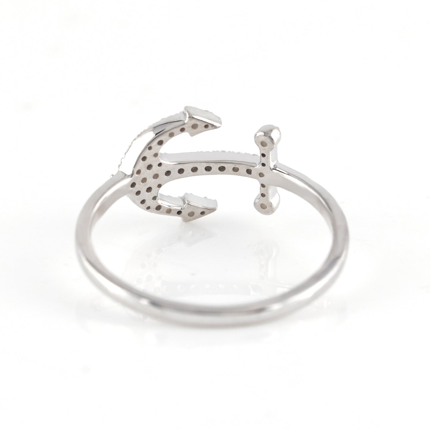 925 Silver Anchor Shape Ring with 0.26CT CZ Round Diamond