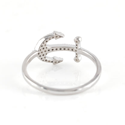 925 Silver Anchor Shape Ring with 0.26CT CZ Round Diamond