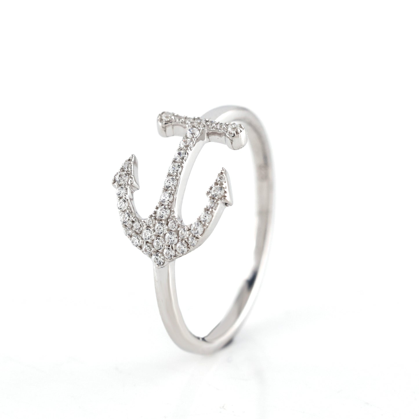 925 Silver Anchor Shape Ring with 0.26CT CZ Round Diamond
