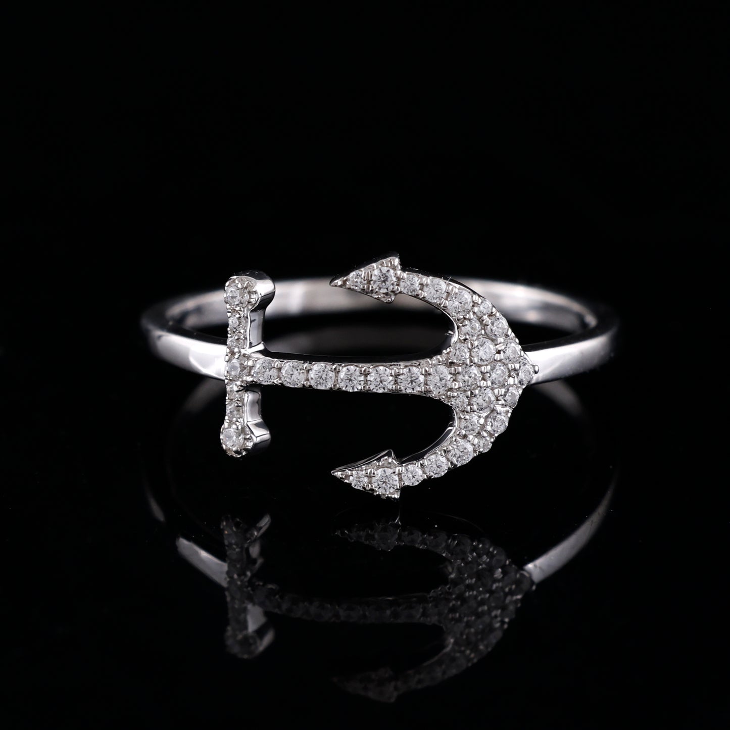 925 Silver Anchor Shape Ring with 0.26CT CZ Round Diamond