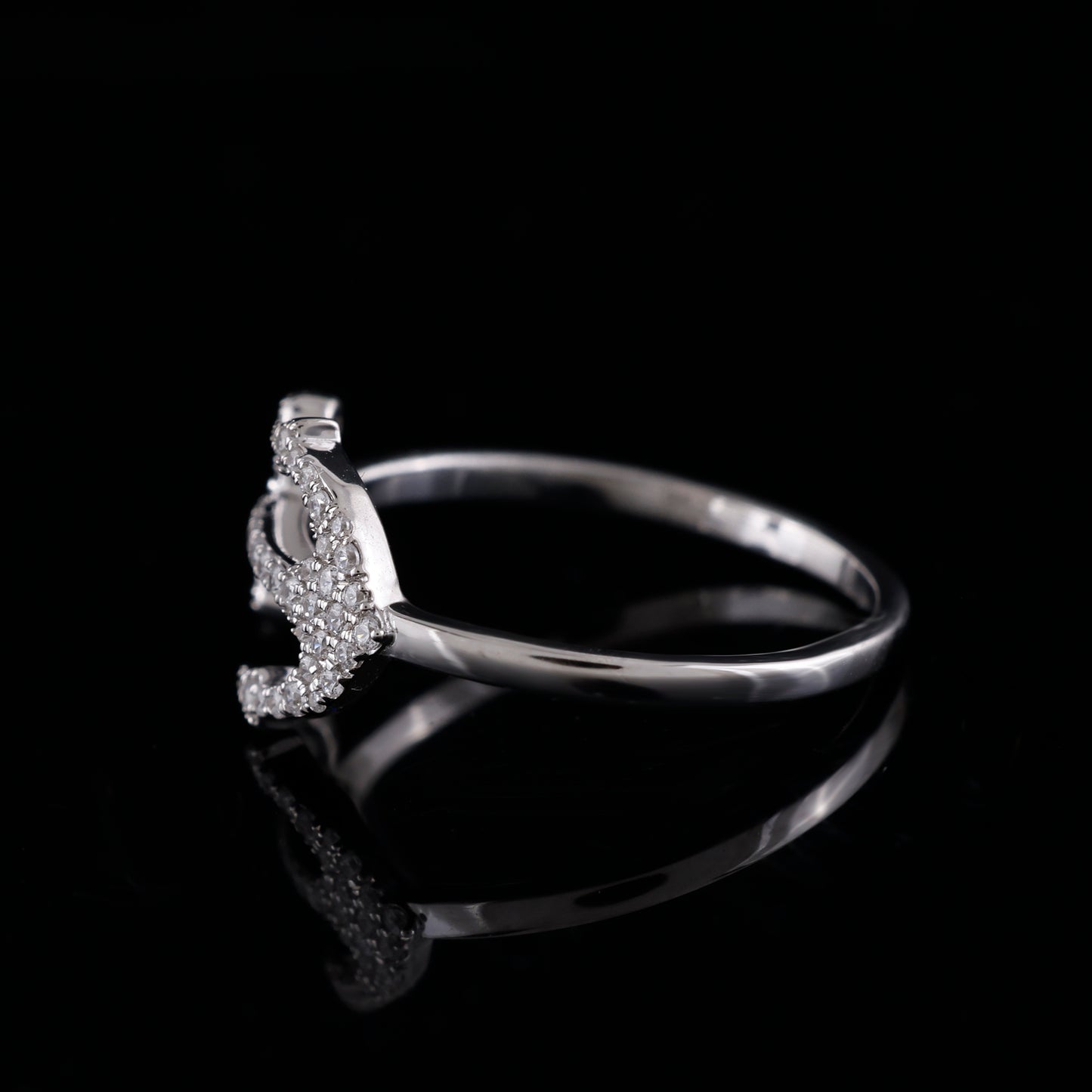 925 Silver Anchor Shape Ring with 0.26CT CZ Round Diamond