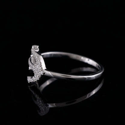 925 Silver Anchor Shape Ring with 0.26CT CZ Round Diamond