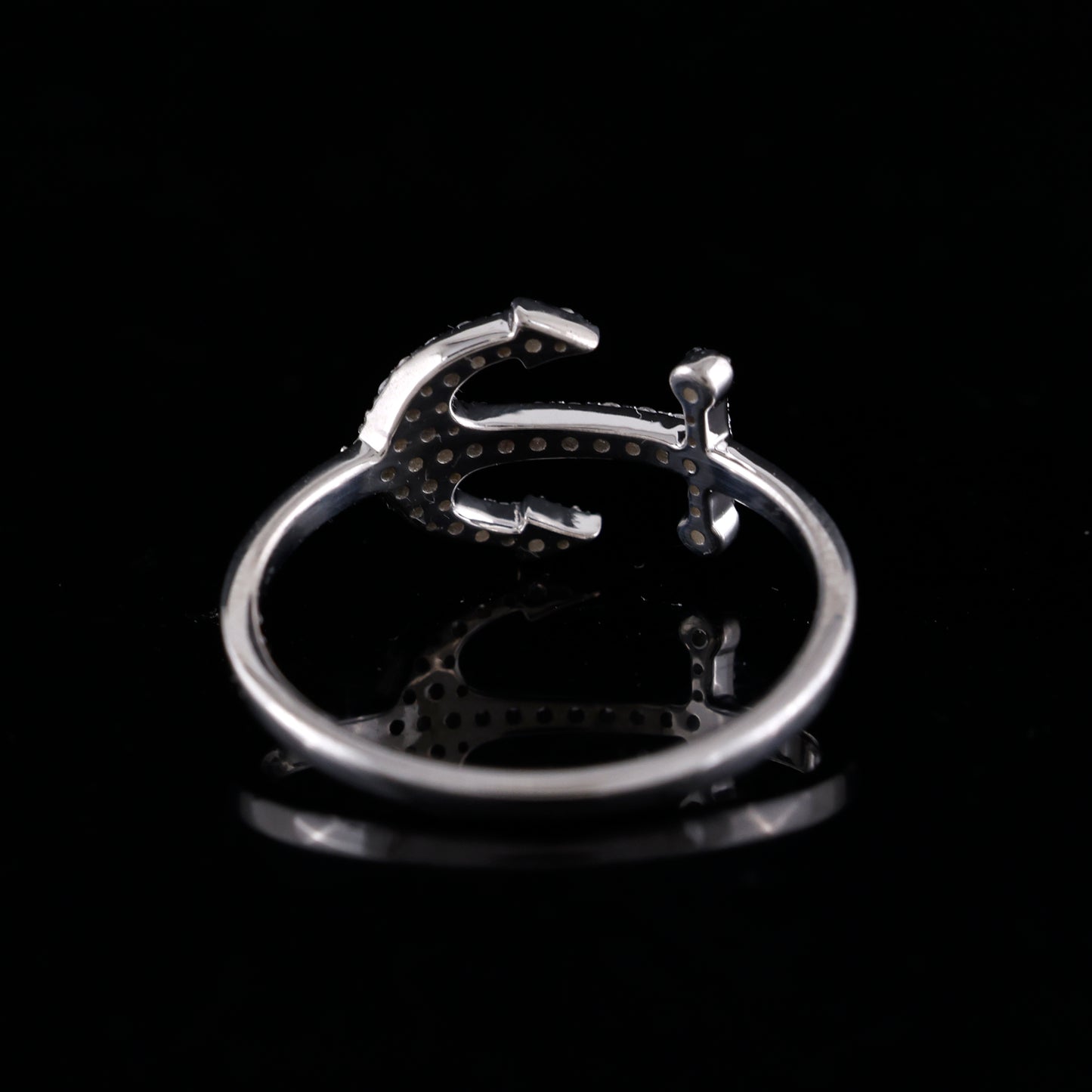 925 Silver Anchor Shape Ring with 0.26CT CZ Round Diamond
