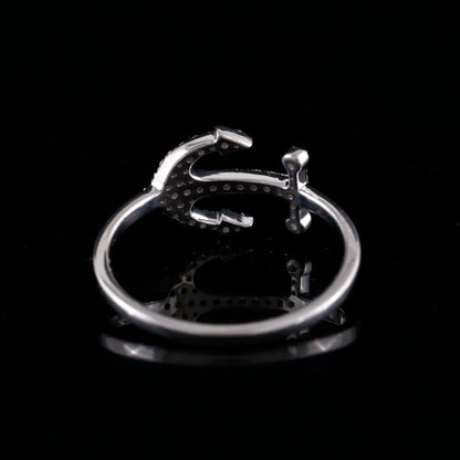 925 Silver Anchor Shape Ring with 0.26CT CZ Round Diamond