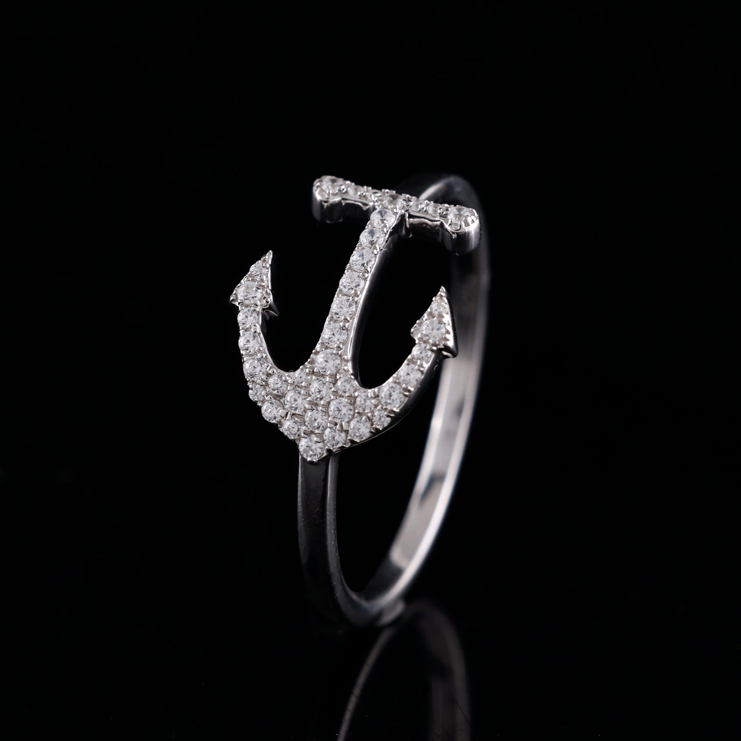 925 Silver Anchor Shape Ring with 0.26CT CZ Round Diamond