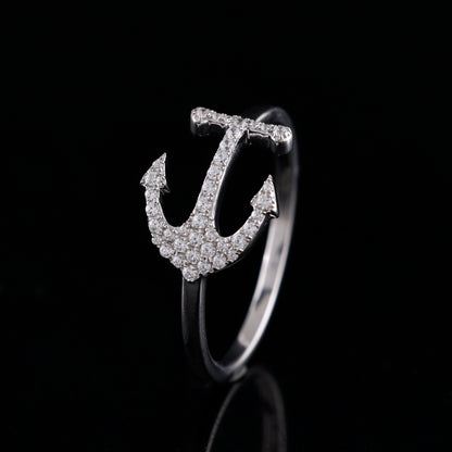 925 Silver Anchor Shape Ring with 0.26CT CZ Round Diamond