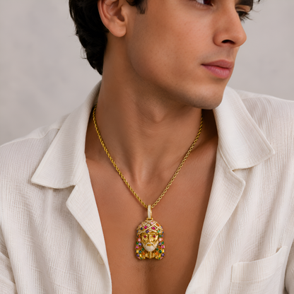 Multi-Color Jesus Face Diamond Pendant in White Gold with 6.1CTW