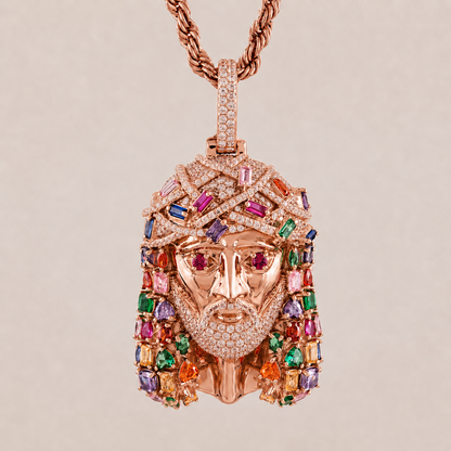 Multi-Color Jesus Face Diamond Pendant in White Gold with 6.1CTW