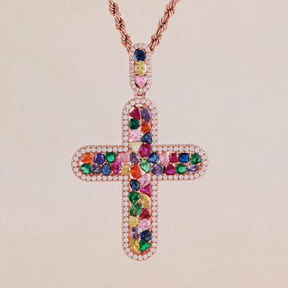 Rose gold necklace with a diamond-encrusted lock pendant on a light gray background
