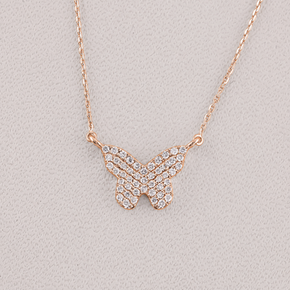 14KT Gold Butterfly Diamond Necklace – 0.44CT Natural Diamond Butterfly Pendant for Women