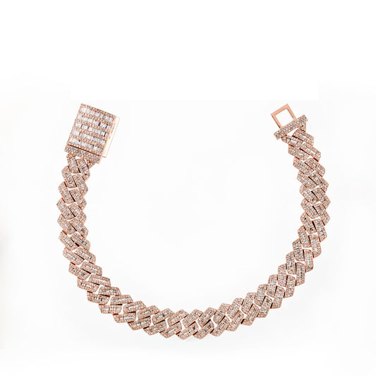10mm Baguette & Round Diamond Cuban Link Bracelet By Truth Jewel