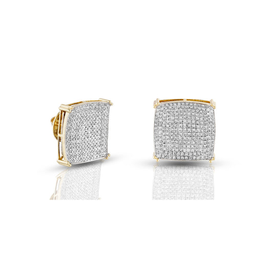 1.24ct Yellow Gold White Diamond Square Earrings by Truth Jewel