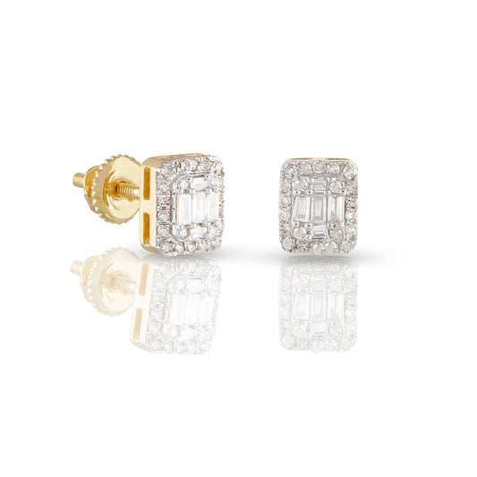0.22ct Yellow Gold Baguette Diamond Square Earring by Truth Jewel