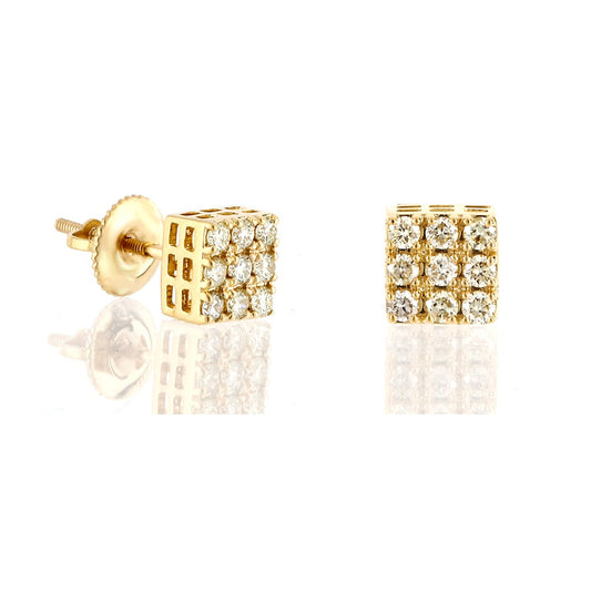 0.45ct Yellow Gold Round Diamond Square Earrings by Truth Jewel
