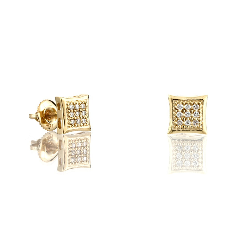 0.11ct Yellow Gold Round Diamond Square Earrings by Truth Jewel