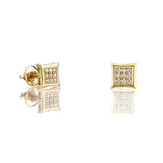 0.11ct Yellow Gold Round Diamond Square Earrings by Truth Jewel