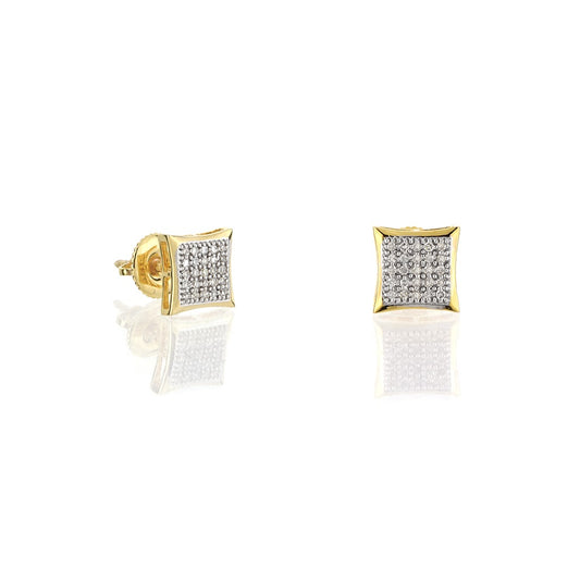 0.32ct Yellow Gold White Diamond Square Earrings by Truth Jewel