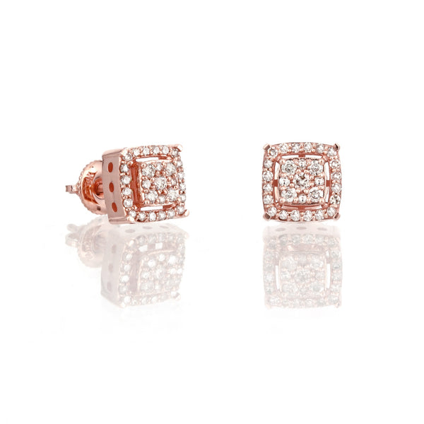 Rose Gold 0.11ct Round Diamond Square Earring