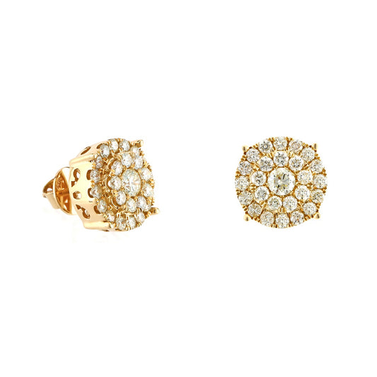 0.59ct Yellow Gold  Halo Flower Cluster Diamond stud Earrings by Truth Jewel