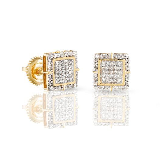 0.43ct Yellow Gold White Diamond Square Earrings by Truth jewel
