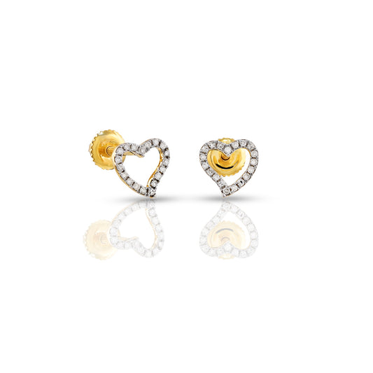 Yellow Gold Round Diamond Heart Stud Earring