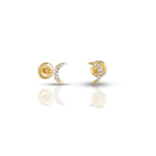 0.03ct Yellow Gold Round Diamond Moon Earrings by Truth Jewel