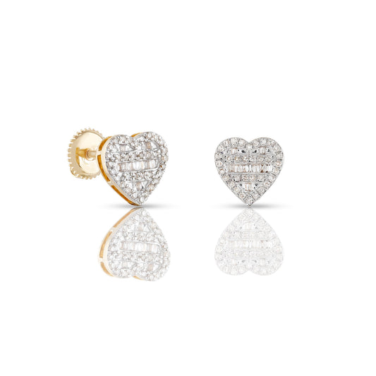 0.28ct Yellow Gold White Round and Baguette Diamond Heart Earrings by Truth Jewel
