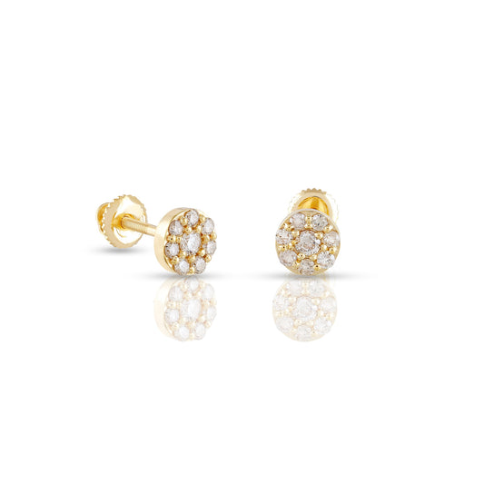 Yellow Gold Round Diamond Earrings by Truth Jewel