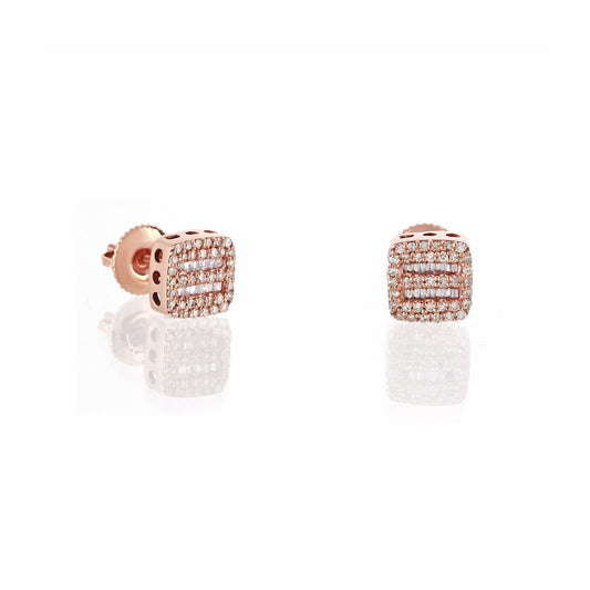0.30ct Rose Gold Round and Baguette Diamond Square Earrings by Truth Jewel