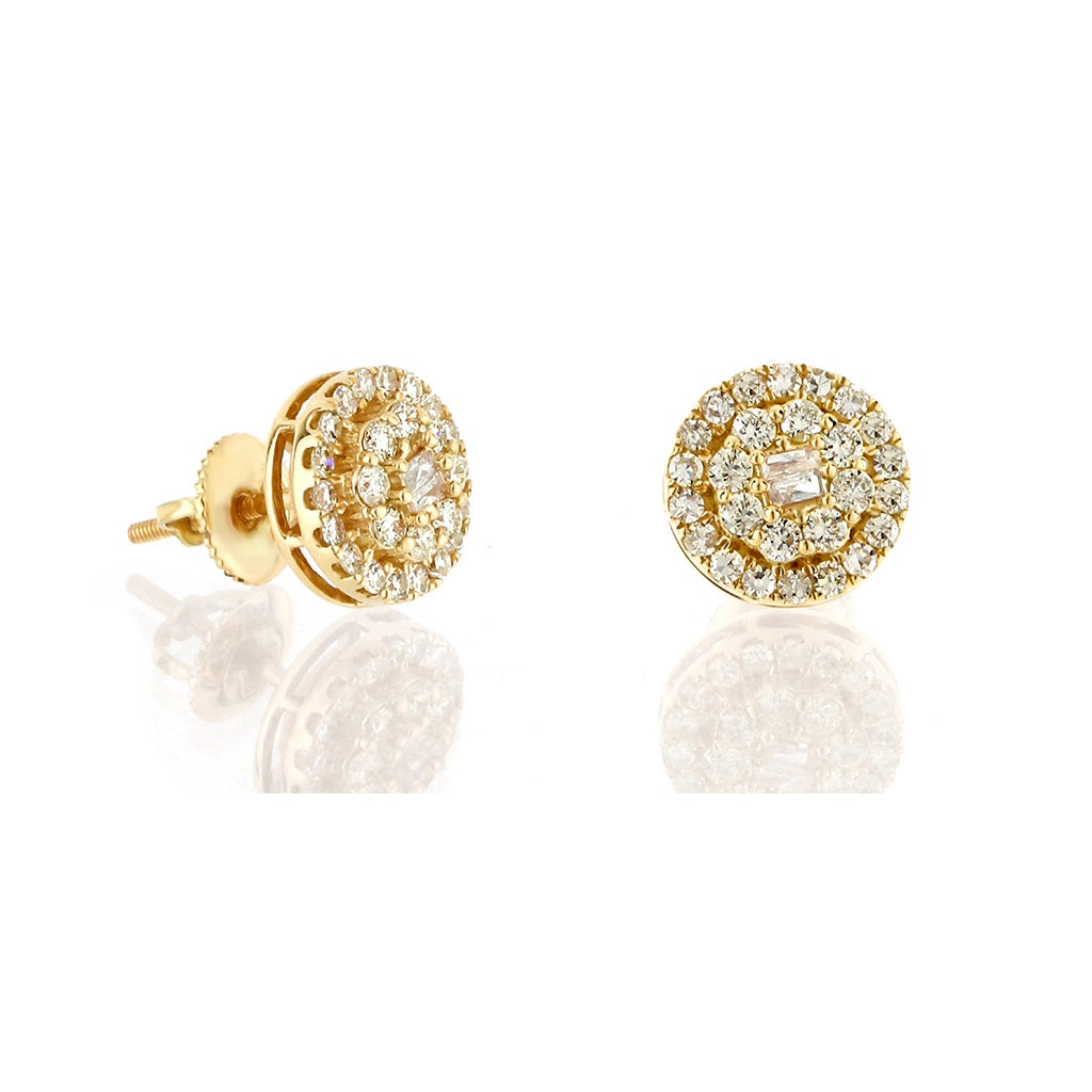 0.45ct Yellow Gold Round and Baguette Diamond Earrings by Truth Jewel