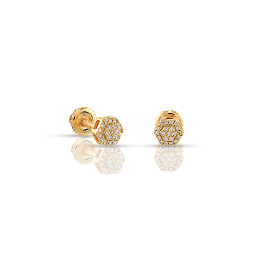 0.07ct Yellow Gold Hexagon Earrings by Truth Jewel