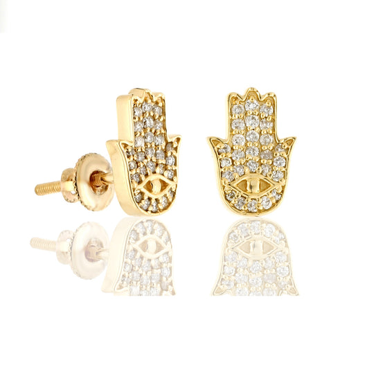 0.10ct Yellow Gold Hamsa Earrings by Truth Jewel