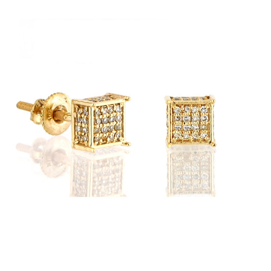 0.26ct Yellow Gold Round Diamond Square Earrings by Truth Jewel