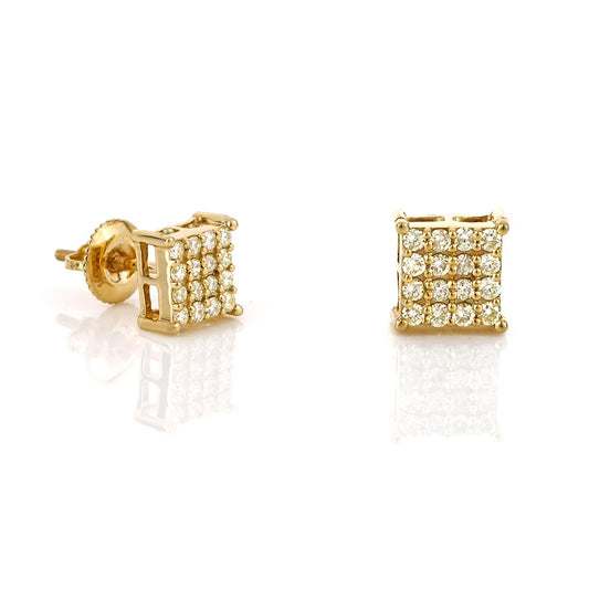 0.43ct Yellow Gold Round Diamond Square Earrings by Truth Jewel