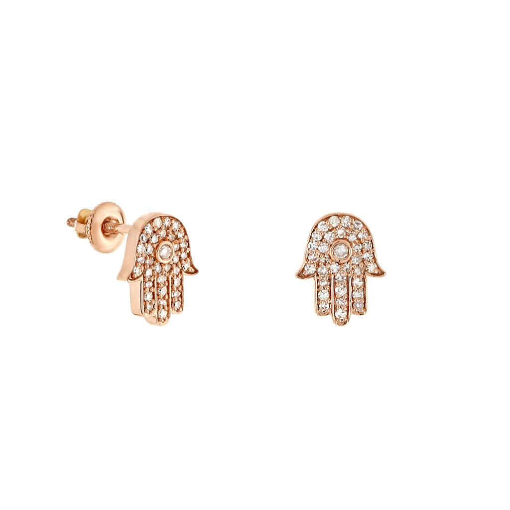 0.24ct Rose Gold Round Diamond Hamsa Earrings by Truth Jewel