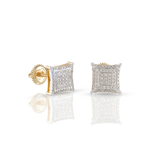 0.33ct Yellow Gold White Diamond Square Earrings by Truth Jewel