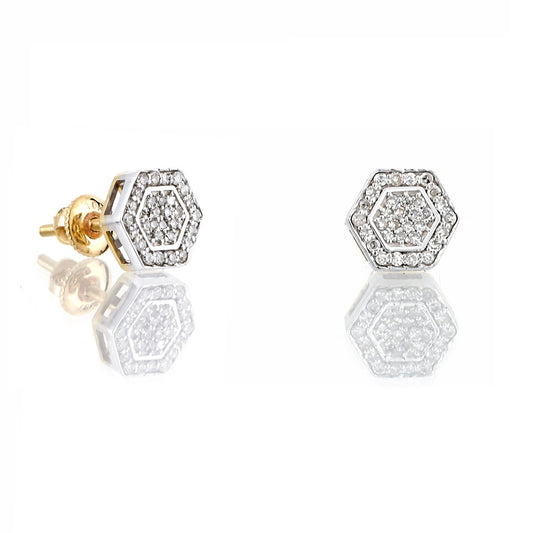 0.24ct Yellow Gold White Diamond Hexagon Earrings by Truth Jewel