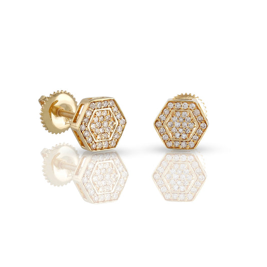 0.23ct Yellow Gold Hexagon Stud Earrings by Truth Jewel