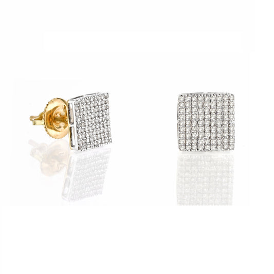 0.33ct Yellow Gold White Diamond Square Earrings by Truth Jewel